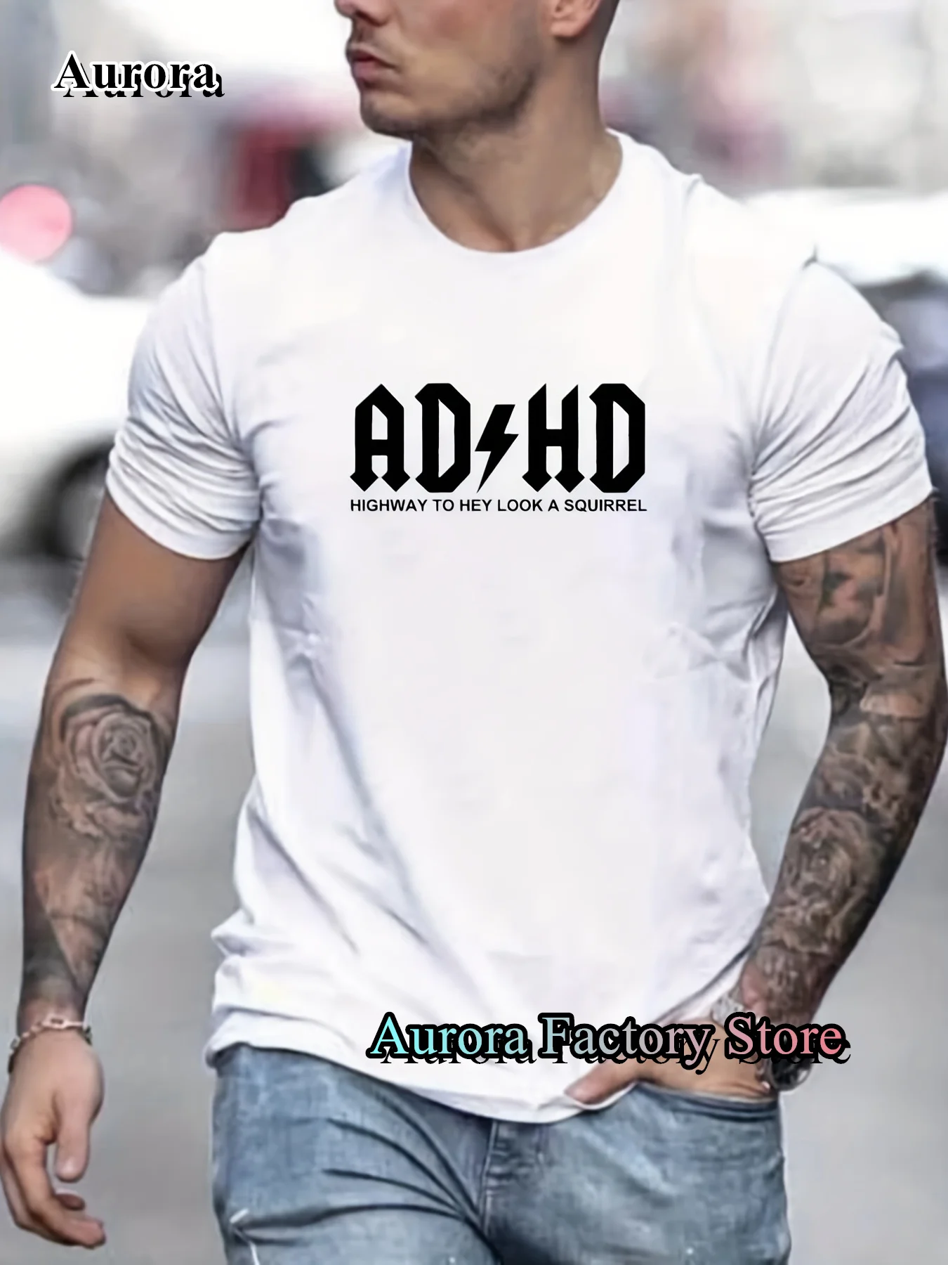 Summer Men Women Cotton T-Shirt Fashion Letter ADHD Printing Tops Tees Male Fashion Short Sleeve Camiseta Harajuku Streetwear