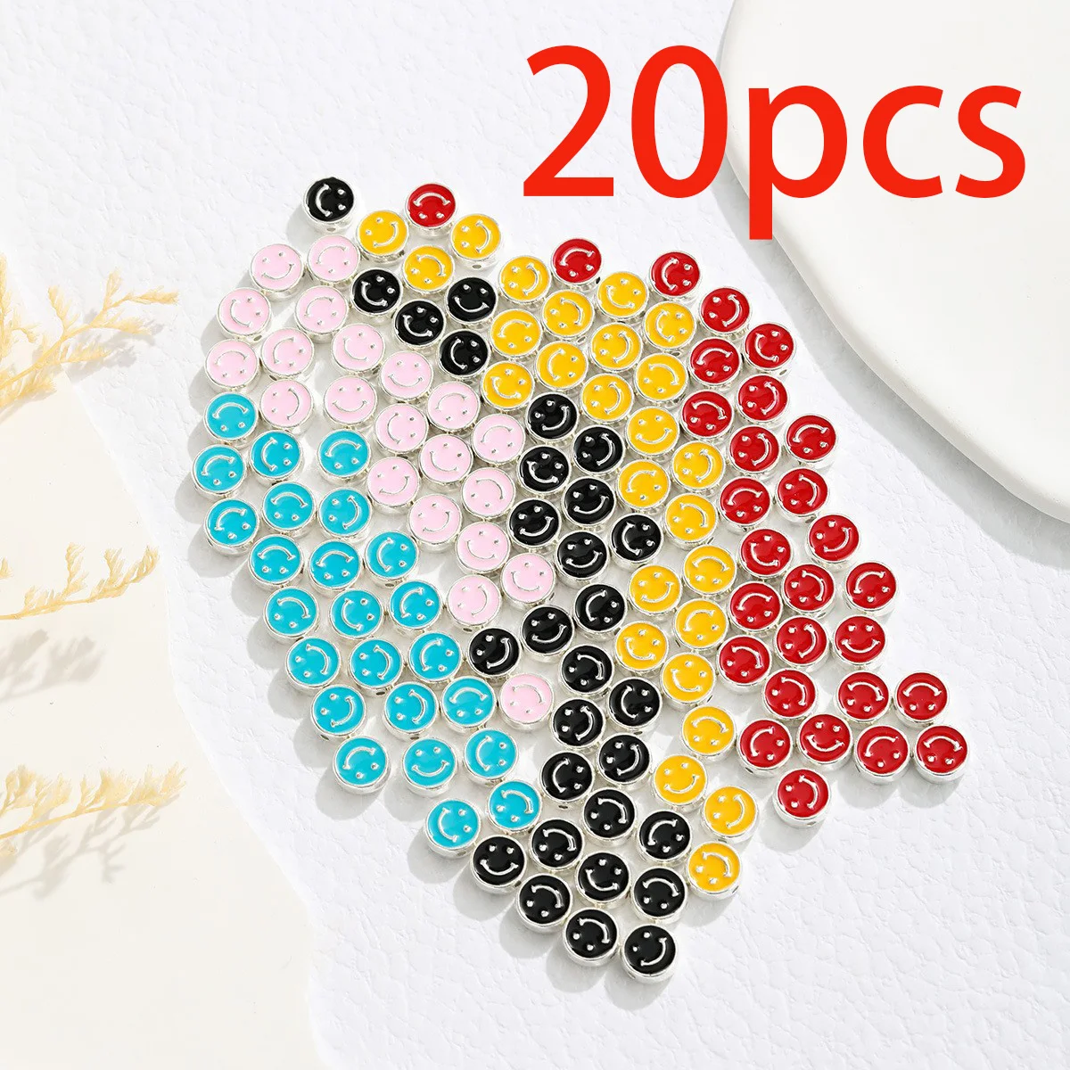 

20Pcs Round Alloy Dripping Oil Double-Sided Colorful Smiley Face Through-Hole Accessories DIY Handmade Beaded Bead Bracelet Earrings Accessories