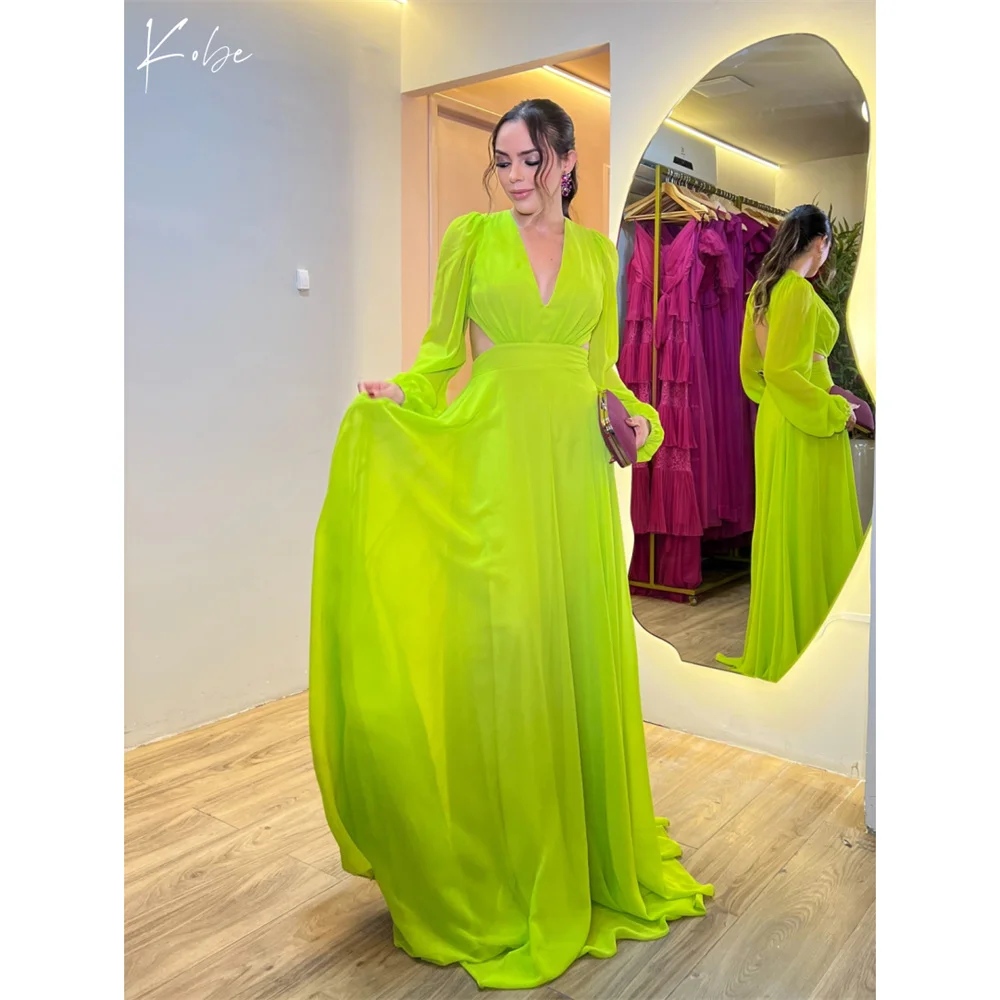 كوبي على شكل حرف v بدون ظهر فساتين لحضور الحفلات الموسيقية 2025 شيفون كم طويل طيات فساتين سهرة أنيقة سويب تراين فساتين حفلات مخصصة