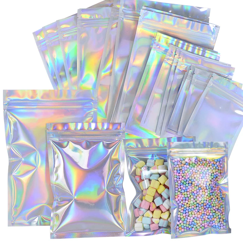 20/40Pcs Holographic Laser Bag Wedding Candy Gifts Self-Sealing Packaging Ziplock Bag Birthday Party Decor Jewelry Storage Pouch