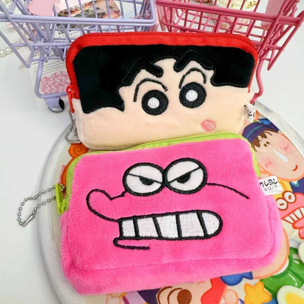 

Плюшевый кошелек для монет Crayon Shin-chan для женщин, портативный органайзер для наушников с героями мультфильмов, помады, модная сумка на молнии, подарки для девочек