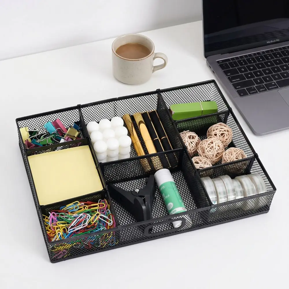 Metal Mesh Drawer Organizer Hollow Multi-Compartment Desk File Organizer Removable Space Saving File Storage Rack Bathroom