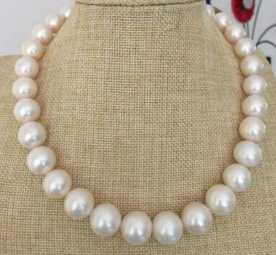 

noble jewelry huge round 12-14mm south sea multicolor round pearl necklace 17.5inch 14k