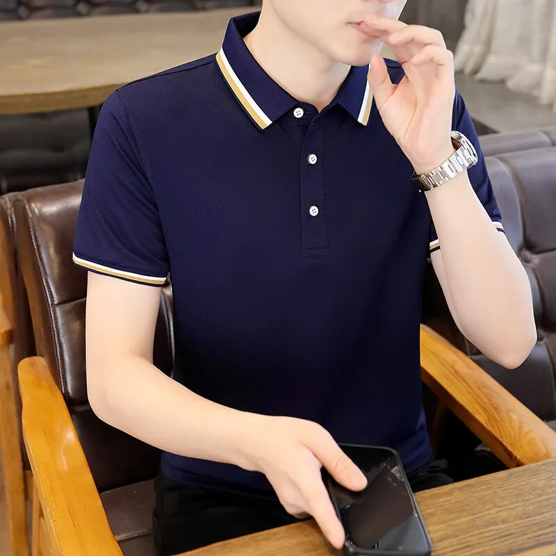 

Summer New Multi Colored High-quality Short Sleeved Lapel Summer Fashion Trend Men's Design Top
