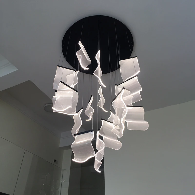 

Light Guide LED Modern Chandelier living room decor lighting Duplex Rotating Stairs Pendant Lamp Dining room Hanging Lights