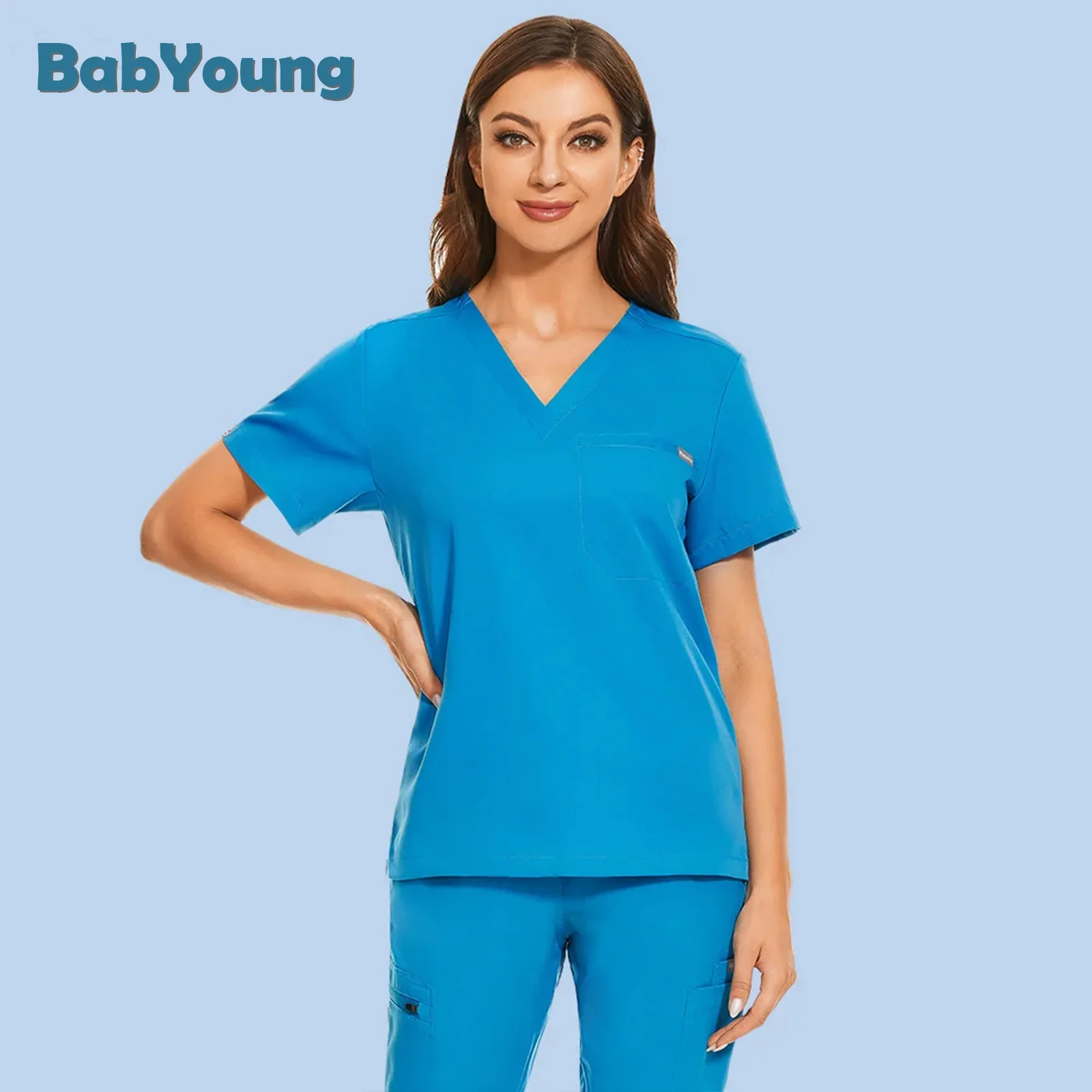 Nieuwe Eenvoudige Mode-Uniform Unisex Korte Mouw Scrub Tops Tandarts Werkend Uniform Schoonheidssalon Bureau Scrubs Uniformen Lab Blouse