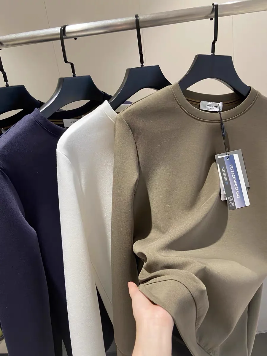 

Мужская толстовка в итальянском стиле с круглым вырезом, свободная базовая рубашка с воздушной прослойкой, комфортная, модная, осенне-весенняя новинка