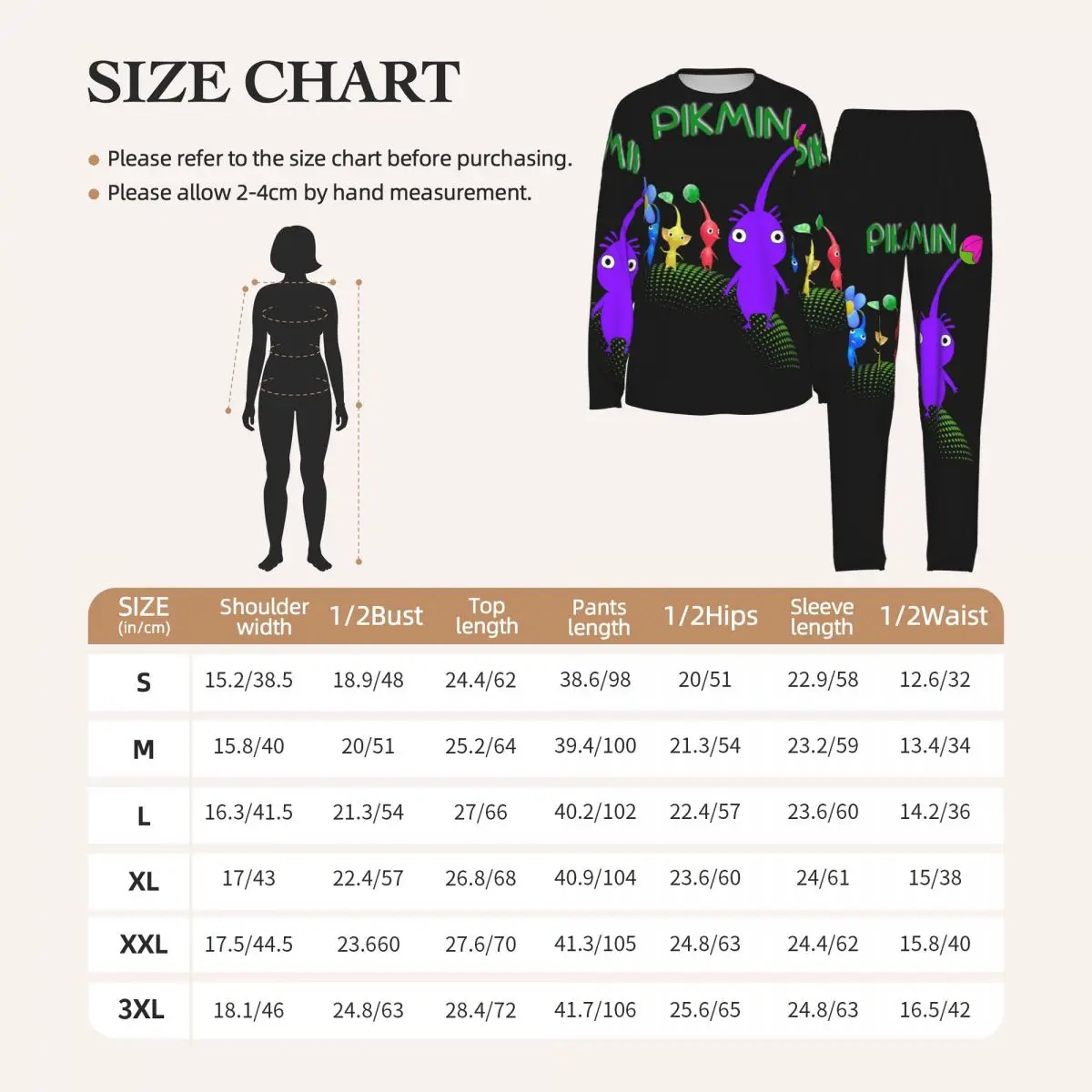 Game Kawaii Pikmin Cartoon Animation Round Neck Long Sleeves Nightdress for Sleeping Sleepshirts Women Soft Pajama Set Long Pant
