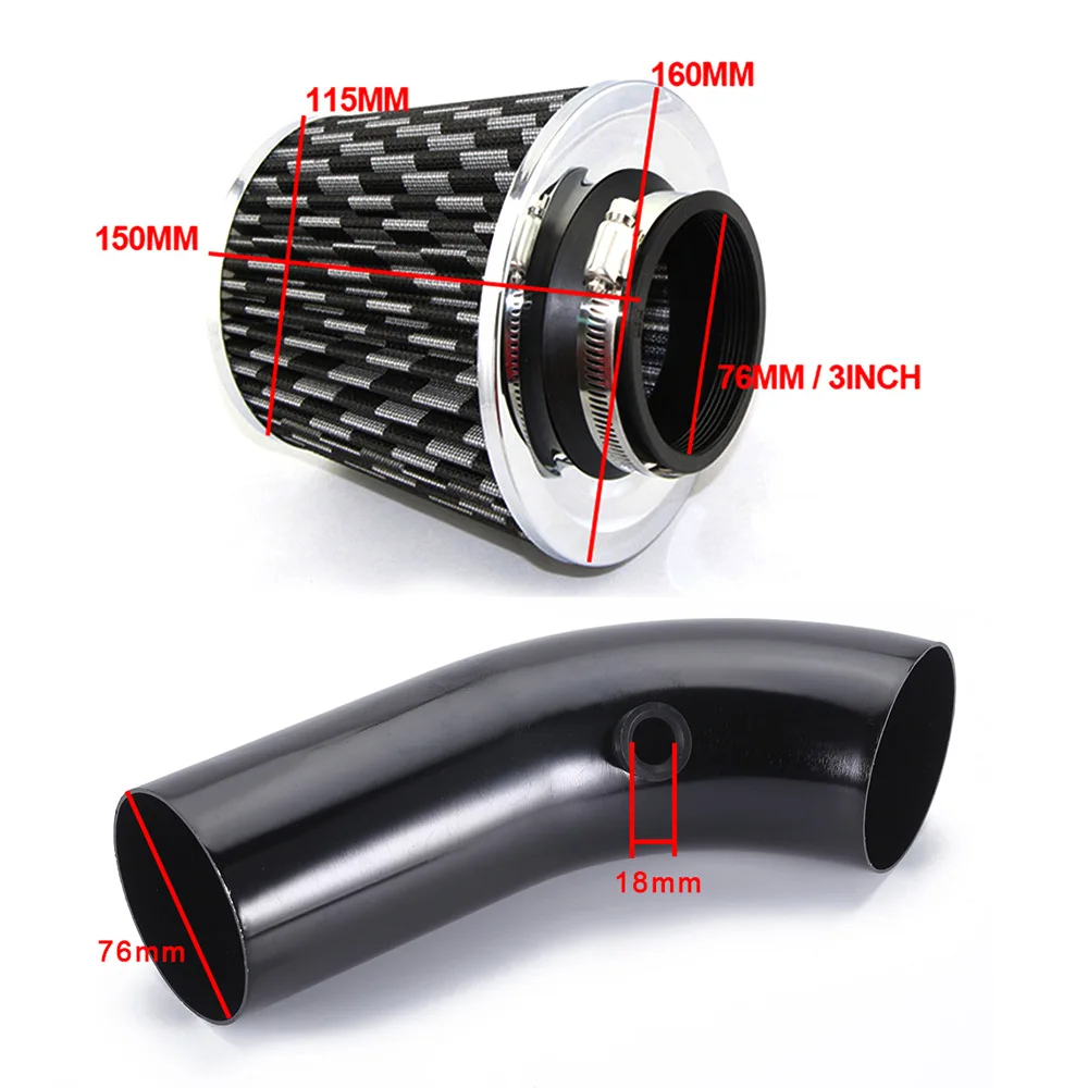 3inch 76 MM Car Intake Aluminum Pipe with Air Filter Intake System Turbocharged Pipe Kit