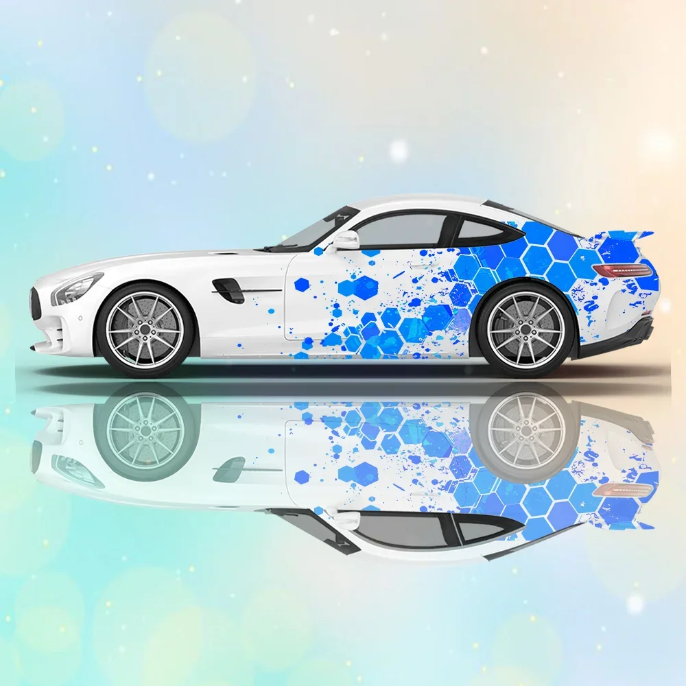 

Blue Hexagonal Splash Car Vinyl Wraps Decal Self-adhesive Anti Scratch Sticker Suitable for Trucks SUV Decor Auto Accessories