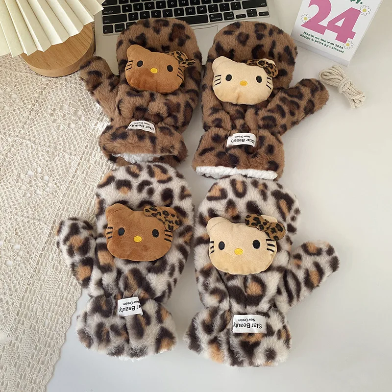 قفازات Miniso اللطيفة من القطيفة على شكل تفاح للنساء للخريف والشتاء لركوب الخيل الدافئة بالإضافة إلى أصابع رقبة رسن مخملية مقاومة للرياح لمنع البرد