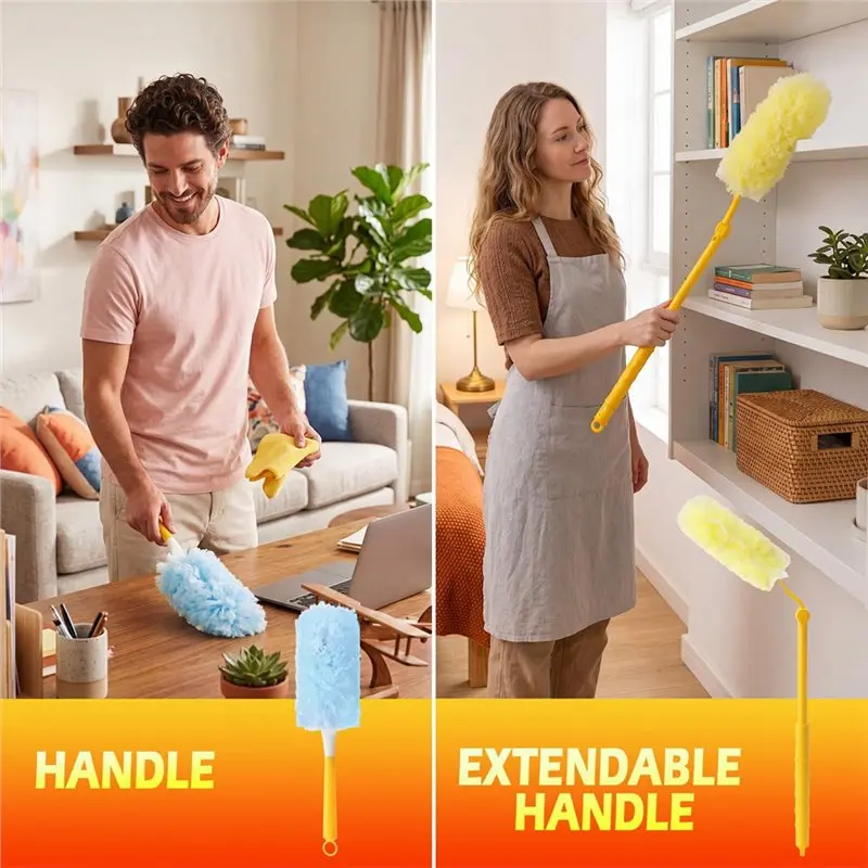 BMBY-100 Count Disposable Dusters Refills With 1 Handle, 360° Multi-Surface Microfiber Static Cleaning Dusting Wand