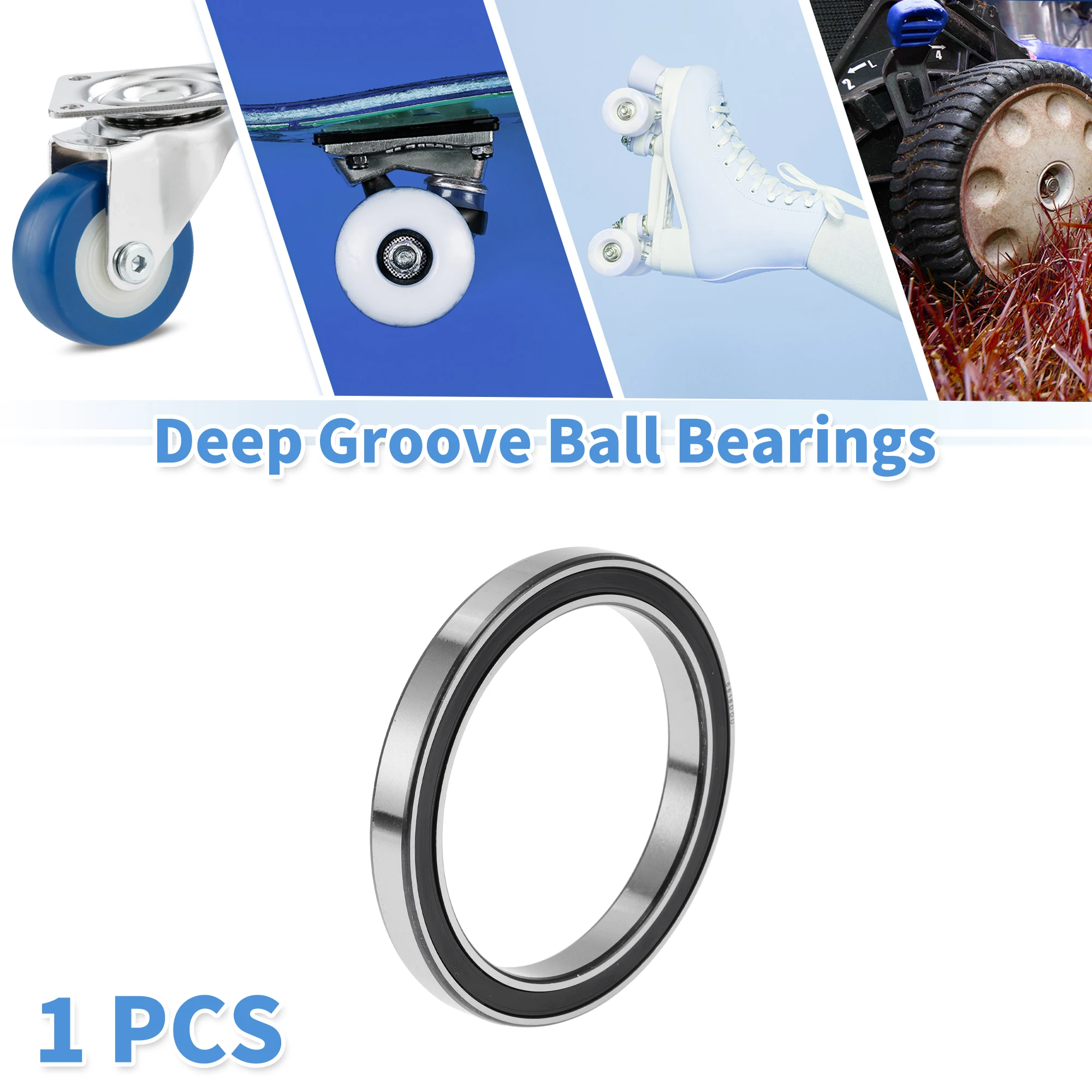 Motoforti 6818DDU Deep Groove Ball Bearings Lubricated Bearings Double Rubber Seal 90x115x13mm Black Silver Tone