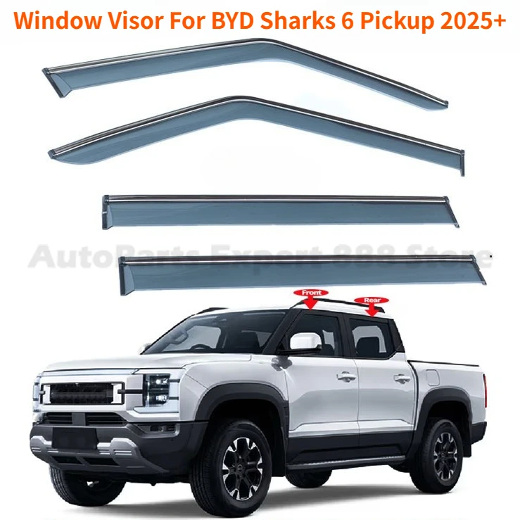 Window Visor For BYD Sharks 6 Pickup 2025+ Right-hand Drive Version Rain Guard Deflector Windshield Rain Eyebrow Awning Trim