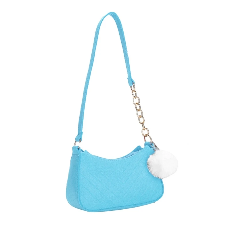 

Women Felt Underarm Bag Vintage Solid Color Ladies Handbags Fashion Girls Small Shoulder Bags with Pompom