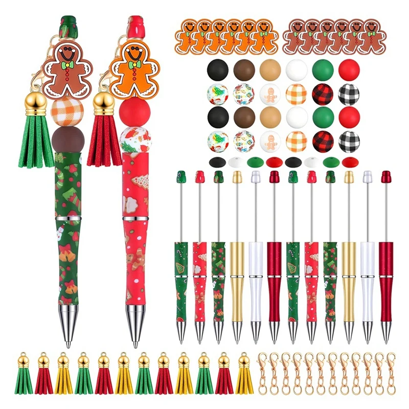 12 Pcs Beadable Pens Plastic Ballpoint Pen With Assorted Spacer Beads Silicone Beads And Tassels For Office School DIY