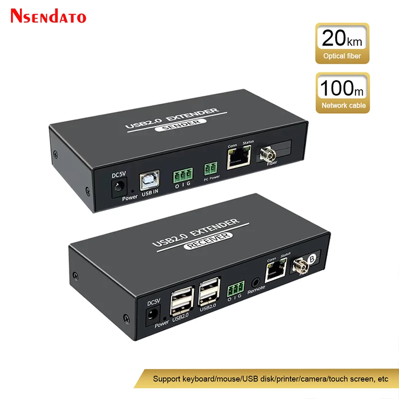 

100M USB2.0 Extender 4 Port USB 2.0 Hub Over Cat 5e/6 Fiber Extension 20KM RJ45 USB Transmitter Receiver Kit for Mouse keyboard