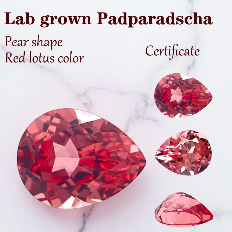 

Выращен в лаборатории Padparadscha грушевидной формы, красный цвет лотоса VVS1, подвески для изготовления ювелирных изделий с сертификатом, оптовая продажа, натуральный цвет