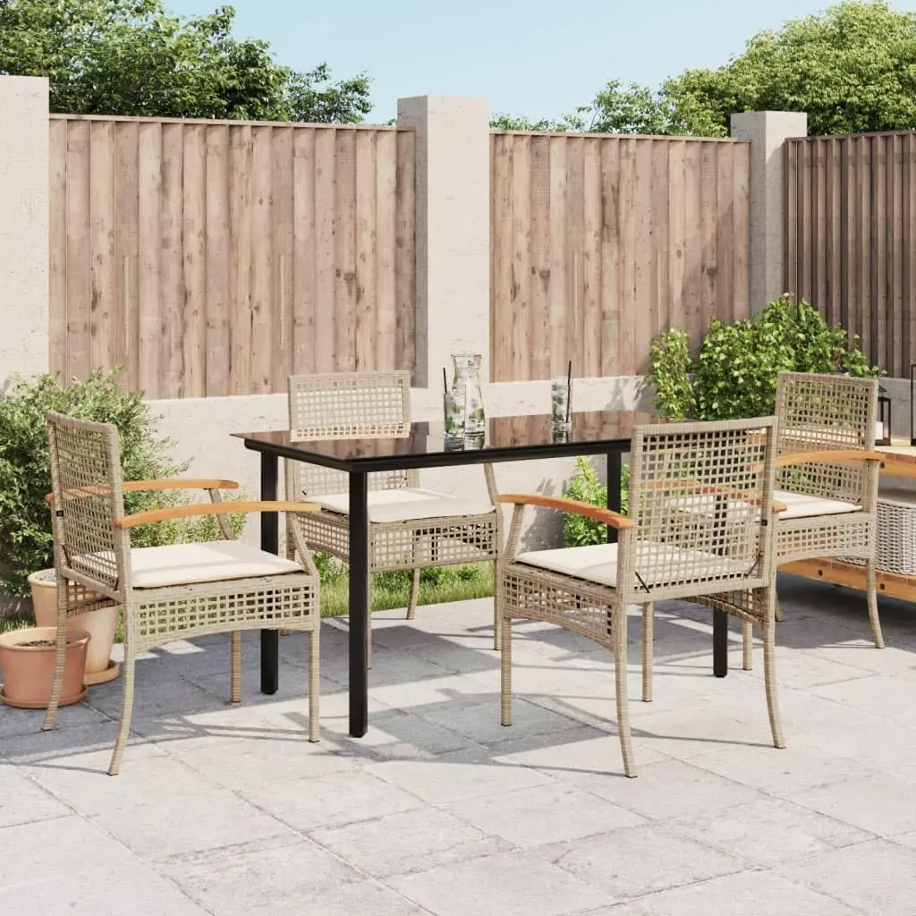 5 Piece Beige Poly Rattan Patio Dining Set with Cushions, Outdoor Garden Poolside Furniture Set, Customized