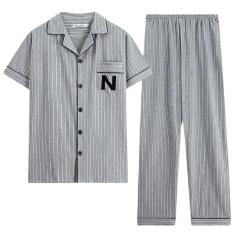 100% coton boutonné haut et pantalon hommes grande taille pyjamas vêtements de détente décontracté Simple mode jeunesse vêtements de nuit Homewear 2 pièces ensemble