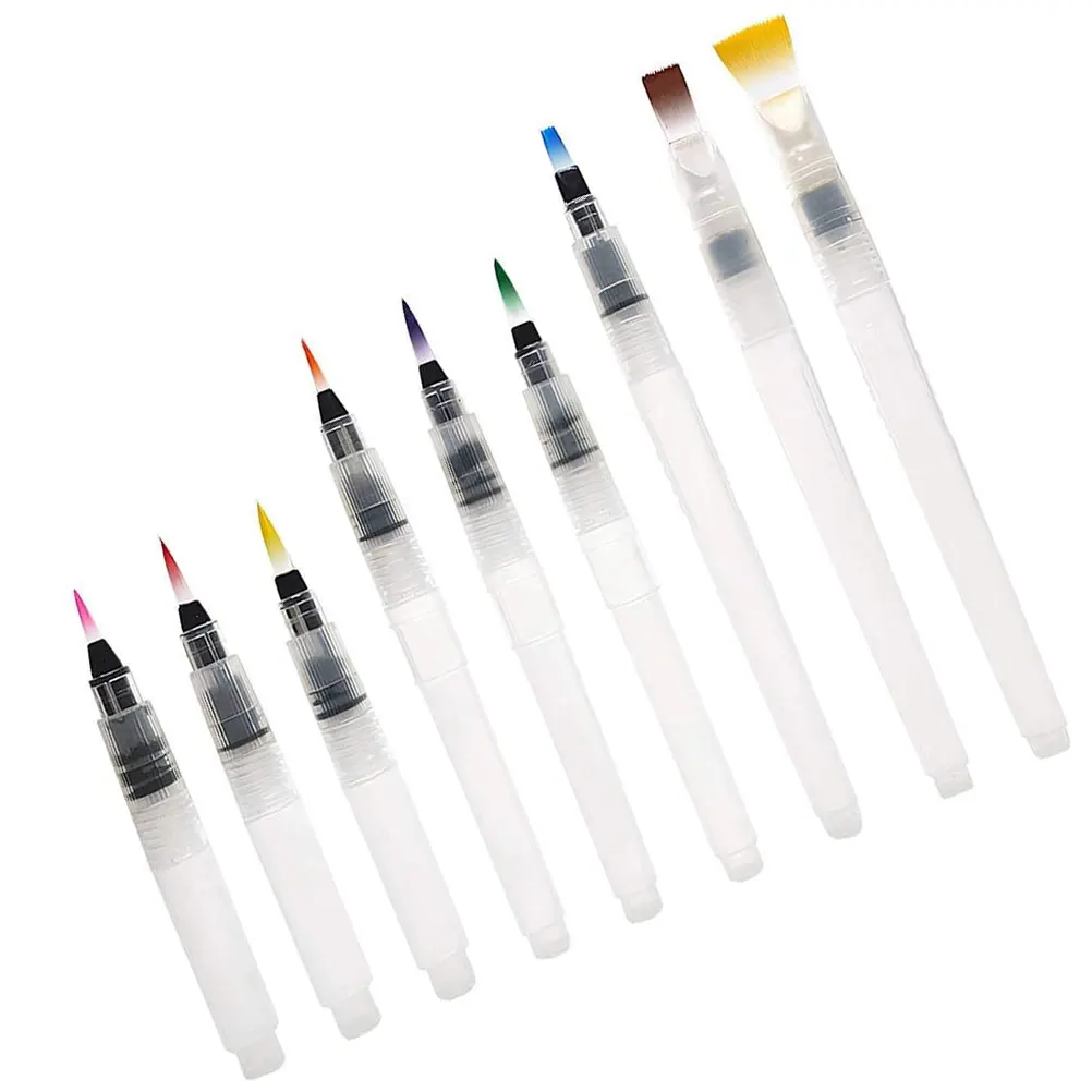 9 pcs Watercolor Pens Durable Nylon Ink Pen Set Tips Sensitive Lines Easy Clean Water Flow Control Supplies