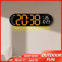 Wall Hanging LED Digital Alarm Clock with Color Ambient Light Date Time Week Temperature Display Multi-function Electric Clock