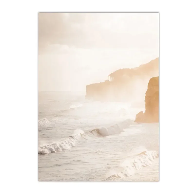 Sunset Sea Lake Boat Bridge Canvas Painting Seagull Beach Poster Beige Leaf Reed Wall Art Print Nordic Wall Pictures Home Dec