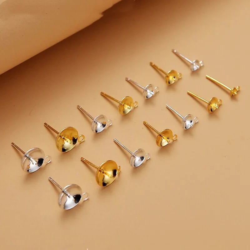 1Pair Solid 925 Sterling Silver Earring Settings  Plate Neddle with Closed Jump Ring DIY Accessories Making  18k Gold Color