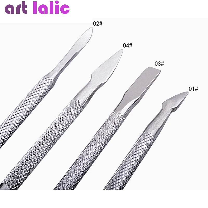 4pcs/Lot Stainless Steel Cuticle Remover Double Sided Finger Dead Skin Push Nail Cuticle Pusher Manicure Nail Care Tool