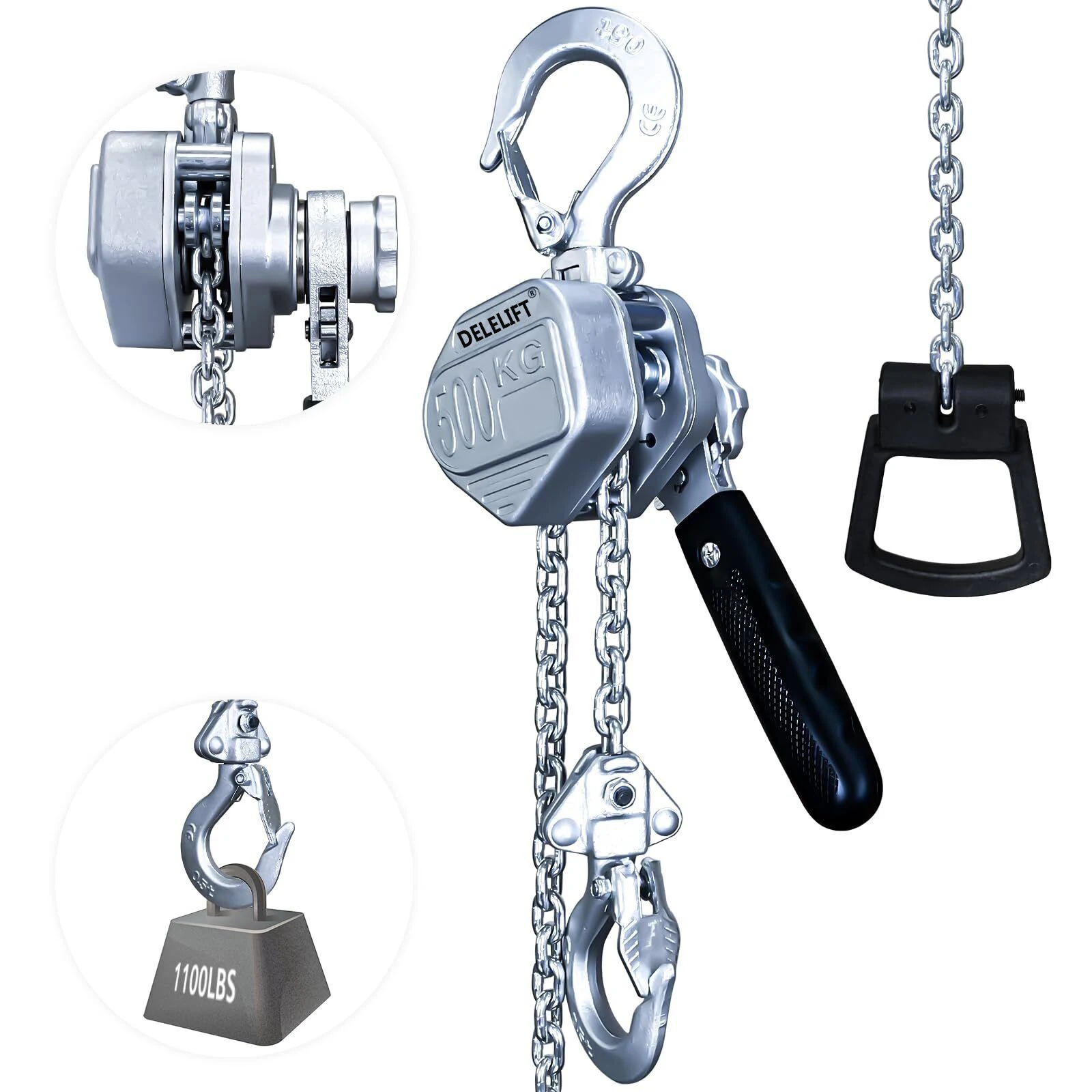 Lifting Block 1.5m Mini Chain Lift 0.5 Ton Capacity with Hook Aluminum Alloy G80 Chain Mini Chain Lift with Safety Hook