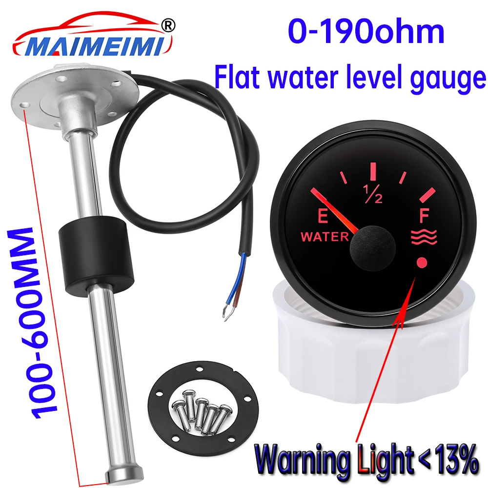 

0-190ohm Flat Water Level Gauge+100MM-550MM Water Sending Unit Tank Level Sender Sensor 7-color Backlight Car Marine Boat Gauge