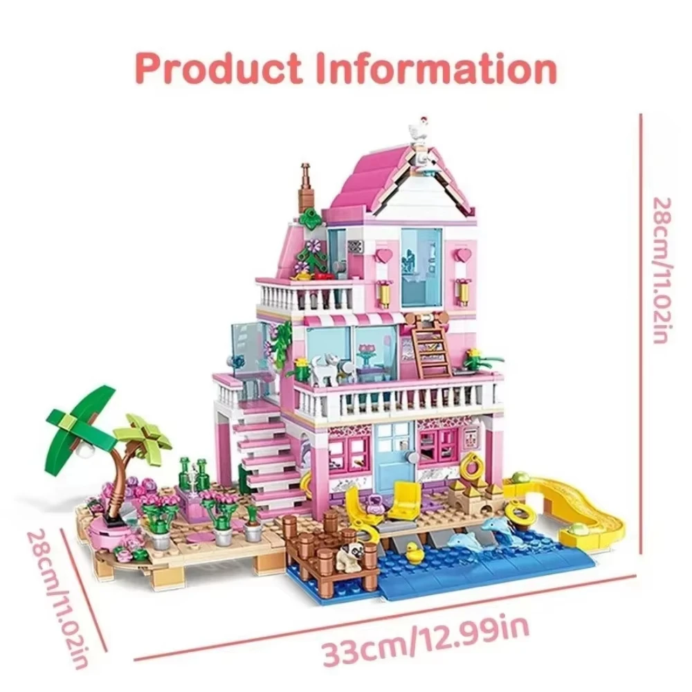 Beachfront Mansion Building Blocks with Playground, DIY Miniature Model Kit for Adults - Creative Display Gift Idea