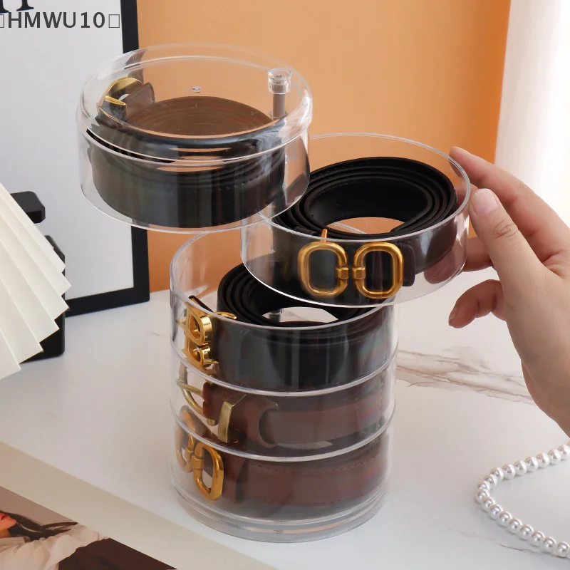 Acrylic Clear Round Storage Box Stackable Belt Rack Display Holder For Watch Jewelry Cosmetics Bracelets Rings Craft Toys Ties