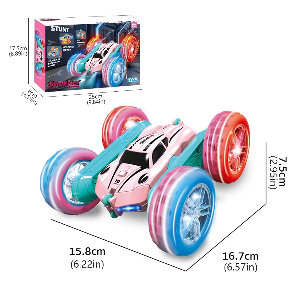 New Children\'S Remote Control Car Rc Stunt Car Light Wheel Rocker Arm Double Sided Car 360 ° Flip 2.4G Double Sided Car Gift