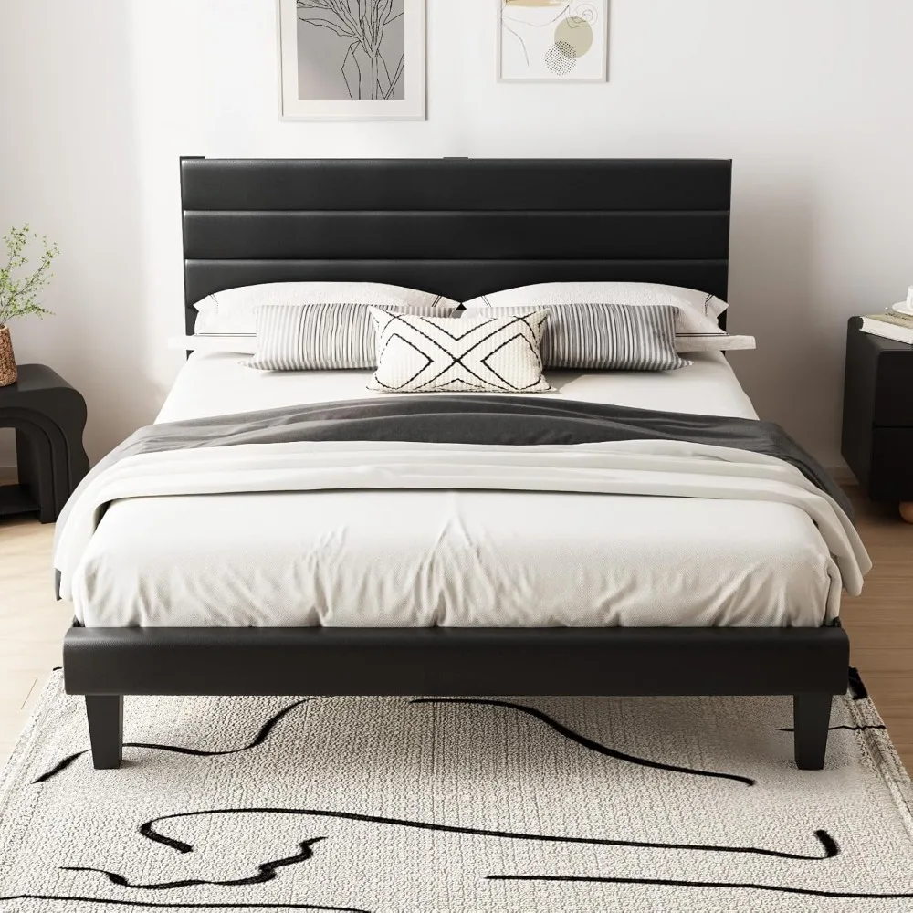

Upholstered Bed Frame , Platform Beds w/Adjustable Headboard, Wood Mattress Foundation w/Heavy Duty Slats Support,Bed Frame