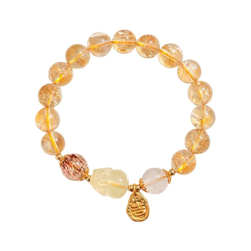Natural Citrine Yellow Tower Crystal Bracelet Wealth Luck Bracelet Rutilated Crystal Bracelet for Men and Women Gifts
