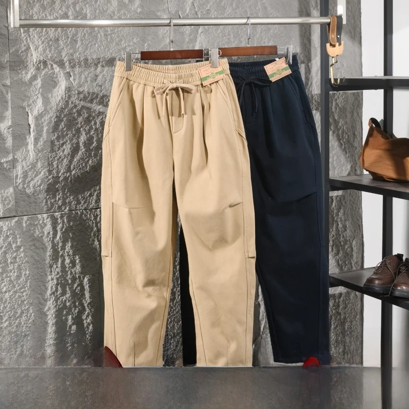 

American Sle Heavyweight 3D Curved Knife Waed Pure Cotton Autumn Winter Men's Pleated Loose Fce Casual Pants