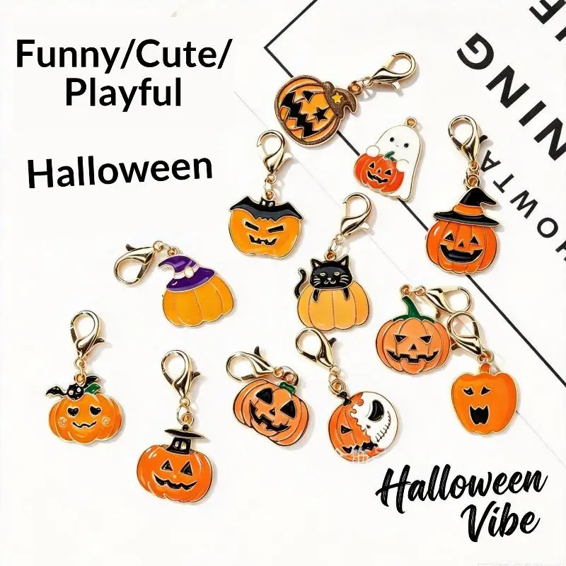Stücke Zufälliges Muster Halloween Tropföl Schlüsselanhänger-Set Geist Kürbis Hexe Anhänger – Detail 3