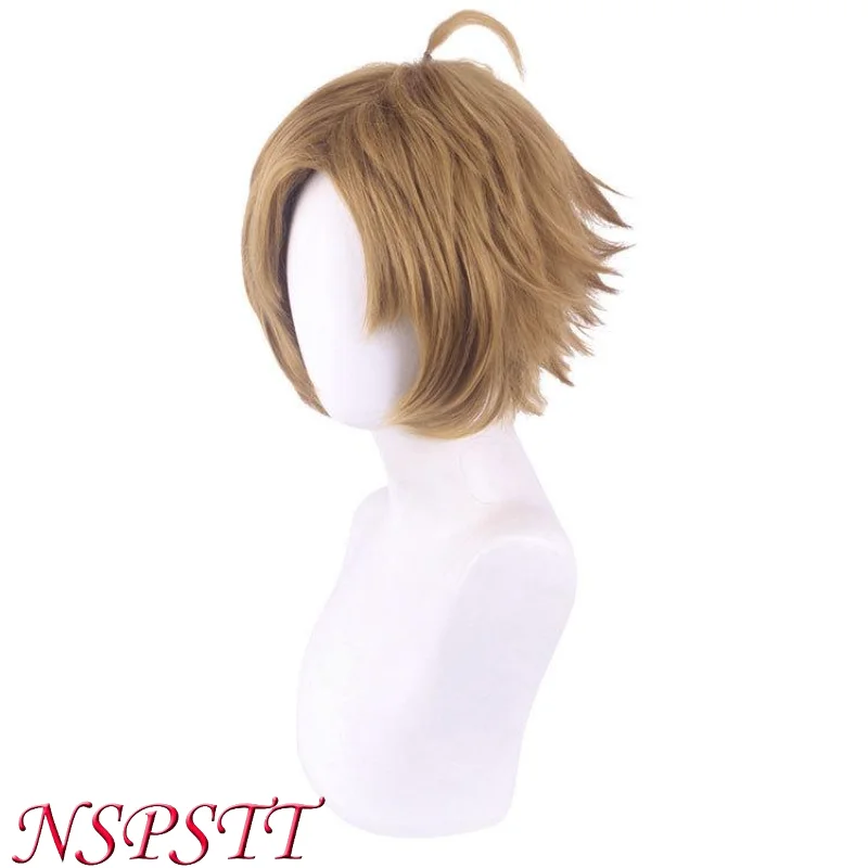 NSPSTT Jobless Reincarnation Rudeus Greyrat 30CM Cosplay Wig for Men Synthetic Fiber Wig in Light Brown Color