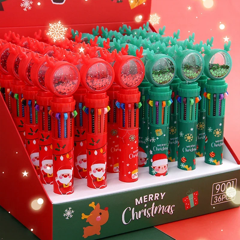 Christmas 10-color Ballpoint Pen Student Press-type Color Pen Santa Claus Presses The Ballpoint Pen 0.5mm School Stationery