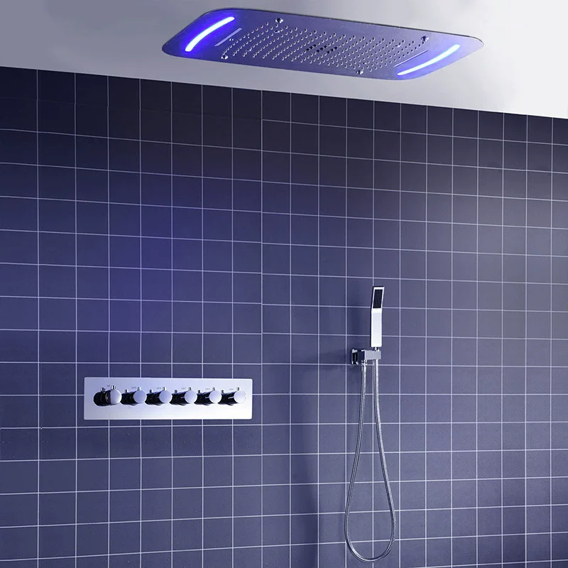 Smart Multifunction LED Bathroom Shower Faucet Concealed Rainfall Shower Faucet Ceiling Thermostatic Chrome Bath Shower Mixer