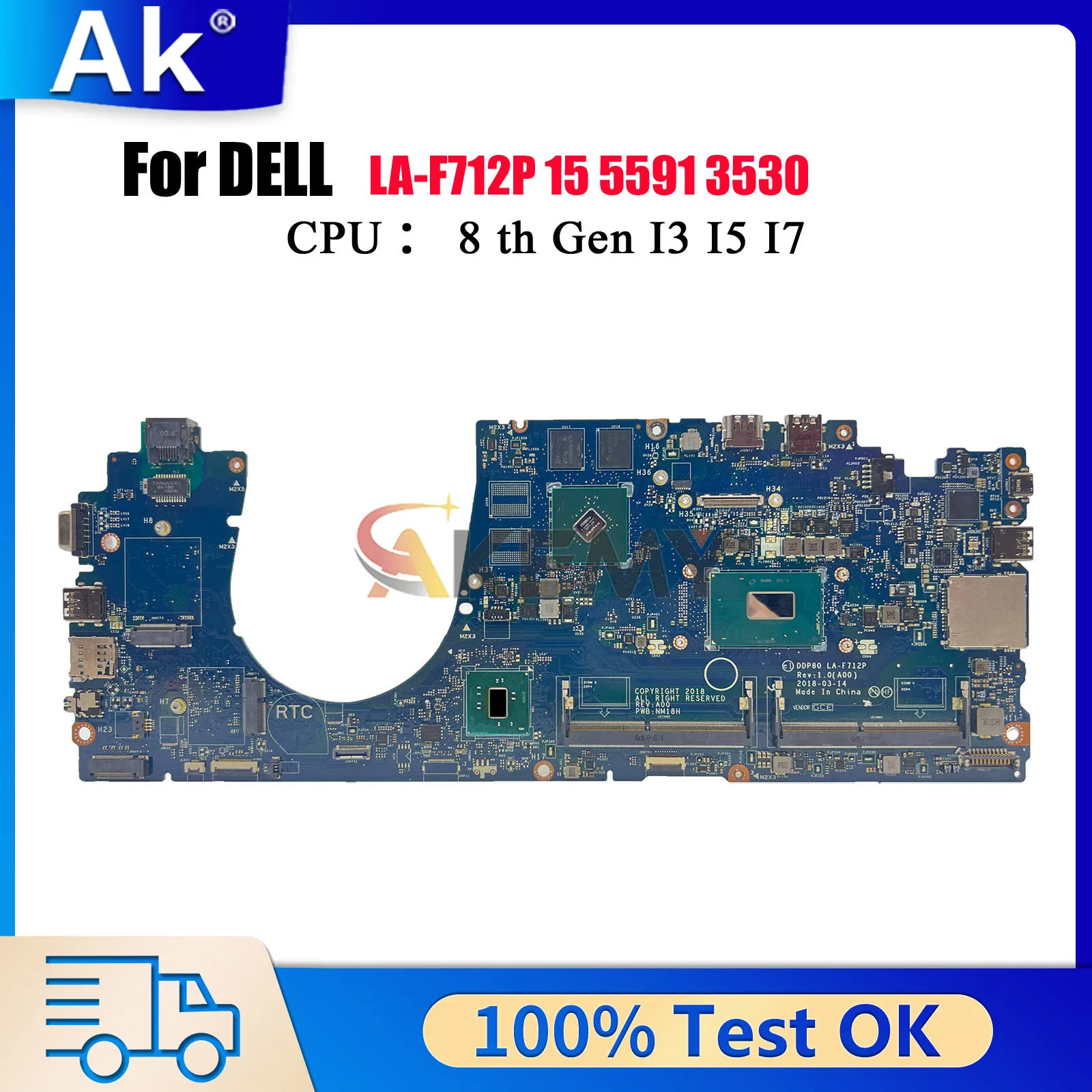 

Материнская плата LA-F712P для DELL Latitude 3530 5591 с процессором i5 i7 8th 07TTKR 0T73CF 03YC67 0C38P6, 100% полностью протестирована