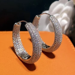 Huitan Fashion Gorgeous Shining Circle Round Hoop Earrings Female Party Jewelry with Brilliant Zirconia Luxury Lady Accessories