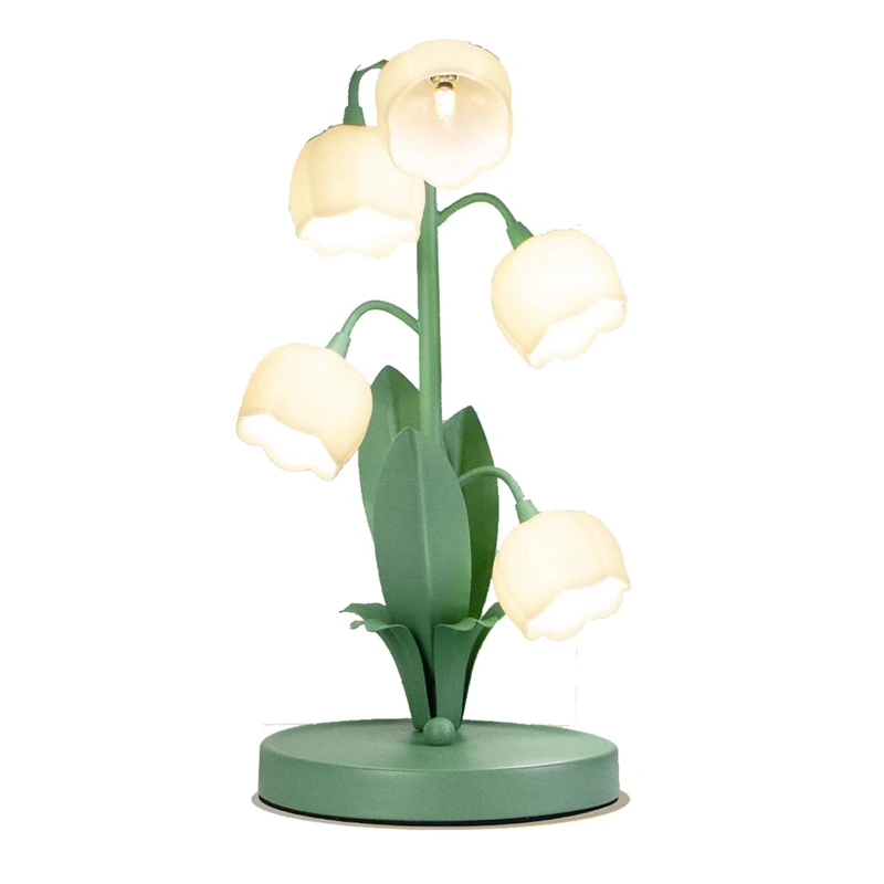 

Vintage Flower Table Lamp For Home, 5 Lily Of The Valley Bedside Lamps 3 Color Modes Nightstand Lamp For Bedroom US Plug