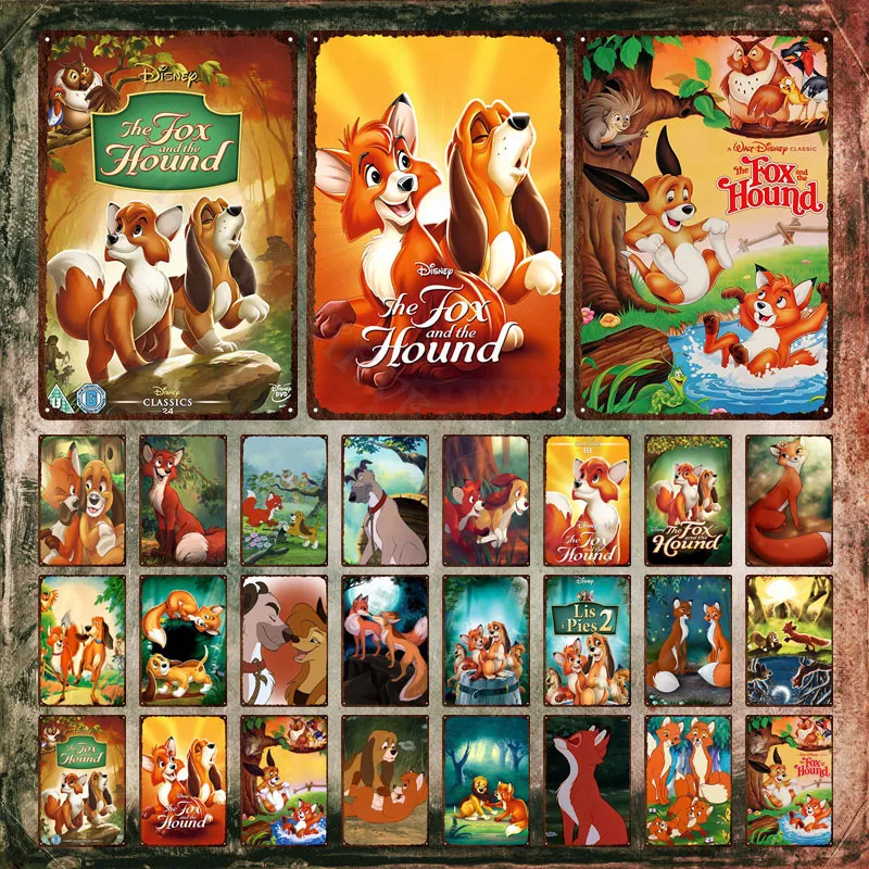 Disney The Fox and The Hound Metal Signs film d\'animazione americani targhetta Vintage decorativa targhetta Cartoon Wall Art Stickers