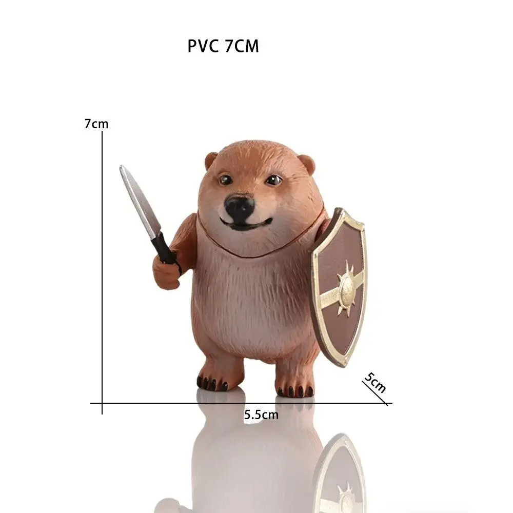 PVC Drog Meme Figure Funny Holding Sword and Shield Cheems Frog Sword Shield Figurine Brown Cartoon Animal