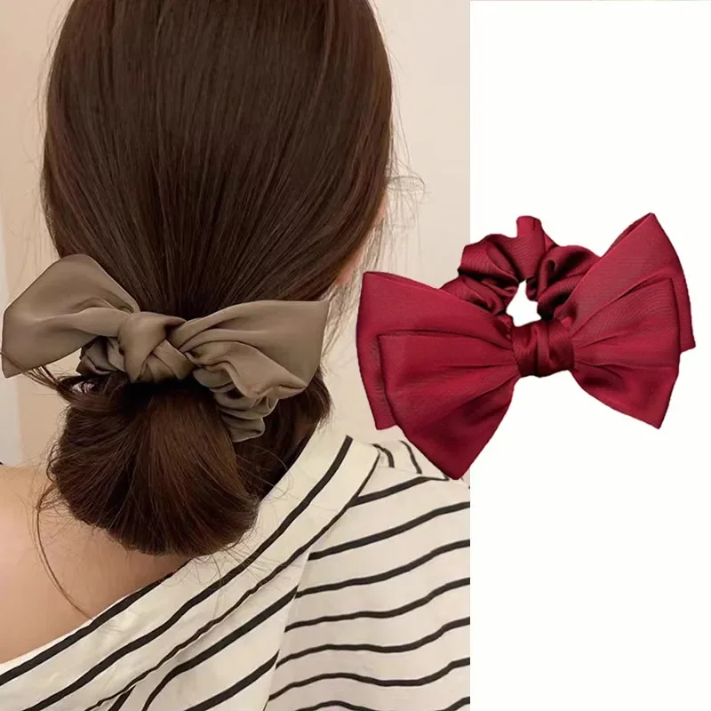 シンプルさエレガントなサテンビッグリボンヘアロープ女性のための気質ダメージなし髪ヘアロープファッションガール高ポニーテールシュシュ