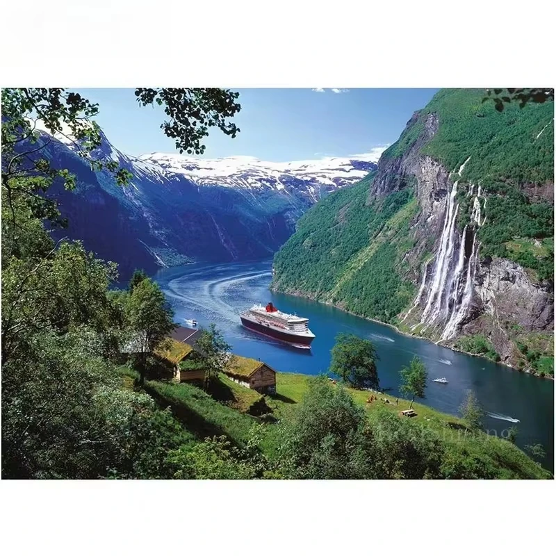 

500 1000 1200 2000pcs Jigsaw Puzzle Norway Fjord Natural Scenery Mountain Water Landscape For Adult Brain Teaser Family Game Gif