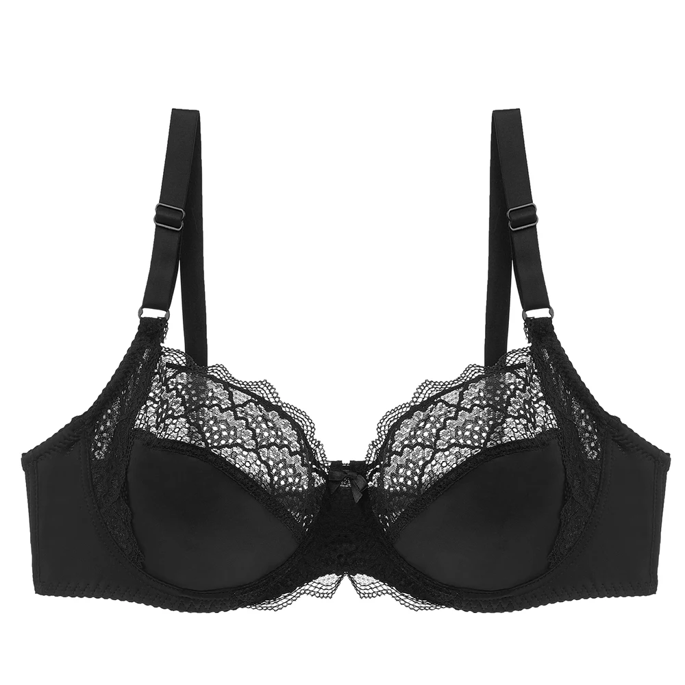 Plus Size Thin Cup Bras for Women Adjusted-straps Underwire Bra Sexy Underwear Lace Bralette Lingerie Top