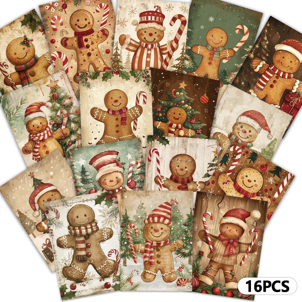 16-teiliges Vintage-Weihnachts-Lebkuchenmann-Postkartenset, Geschenk für Halloween-Lehrer, Geschenk für den Schulanfang, hochwertiger Karton – Detail 3